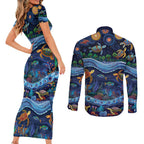 Australian Landscapes Couples Matching Short Sleeve Bodycon Dress and Long Sleeve Button Shirt Aboriginal Dreamtime Story