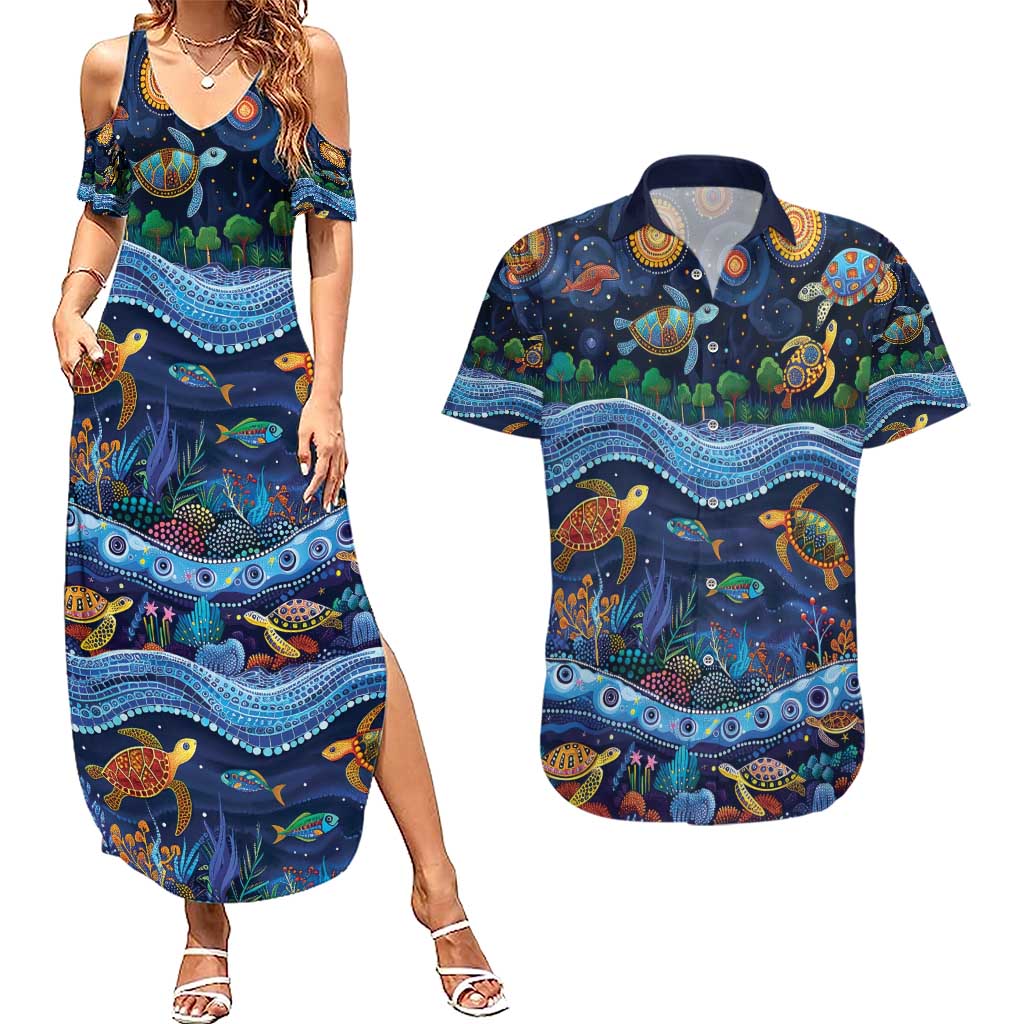 Australian Landscapes Couples Matching Summer Maxi Dress and Hawaiian Shirt Aboriginal Dreamtime Story