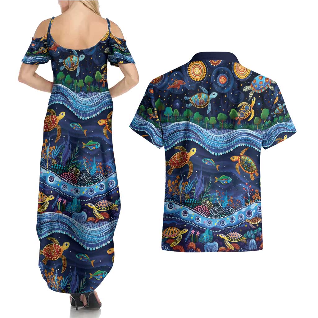Australian Landscapes Couples Matching Summer Maxi Dress and Hawaiian Shirt Aboriginal Dreamtime Story