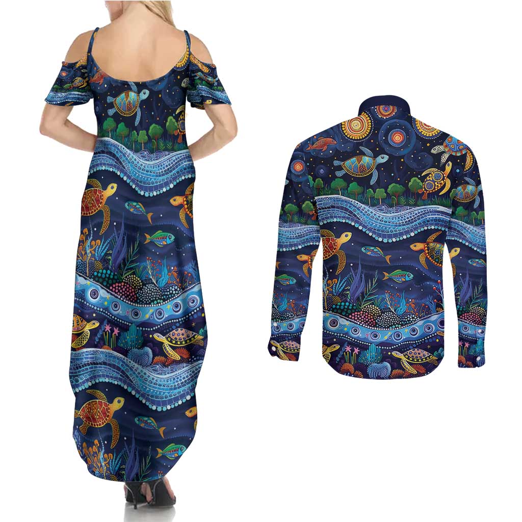 Australian Landscapes Couples Matching Summer Maxi Dress and Long Sleeve Button Shirt Aboriginal Dreamtime Story