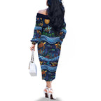 Australian Landscapes Family Matching Off The Shoulder Long Sleeve Dress and Hawaiian Shirt Aboriginal Dreamtime Story