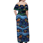 Australian Landscapes Family Matching Off Shoulder Maxi Dress and Hawaiian Shirt Aboriginal Dreamtime Story