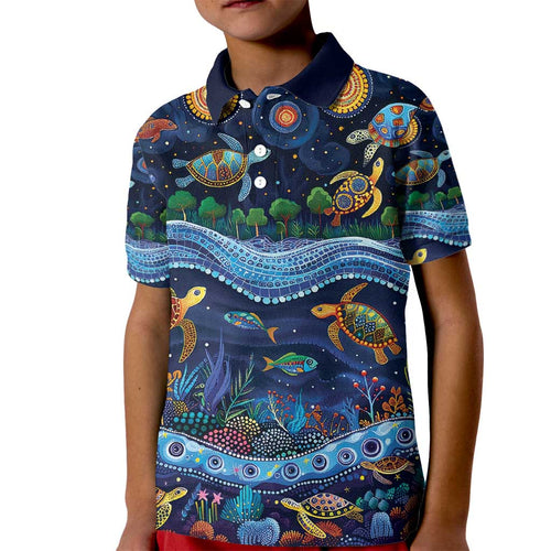Australian Landscapes Kid Polo Shirt Aboriginal Dreamtime Story