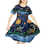 Australian Landscapes Kid Short Sleeve Dress Aboriginal Dreamtime Story