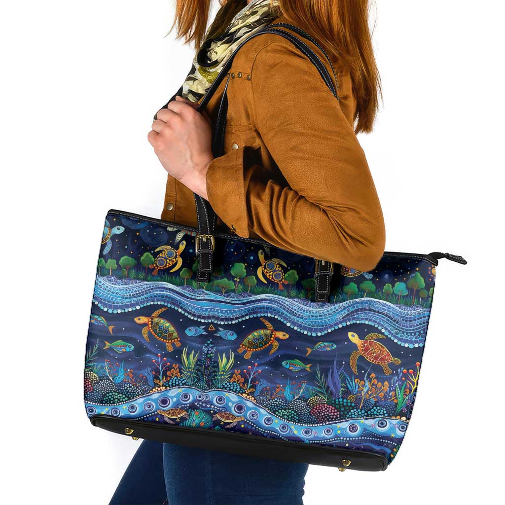 Australian Landscapes Leather Tote Bag Aboriginal Dreamtime Story