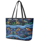 Australian Landscapes Leather Tote Bag Aboriginal Dreamtime Story