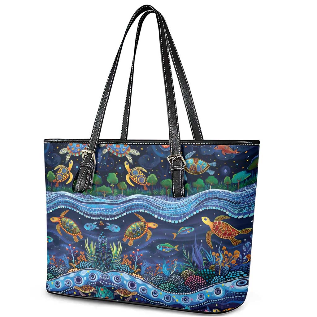 Australian Landscapes Leather Tote Bag Aboriginal Dreamtime Story