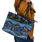 Australian Landscapes Leather Tote Bag Aboriginal Dreamtime Story