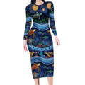 Australian Landscapes Long Sleeve Bodycon Dress Aboriginal Dreamtime Story
