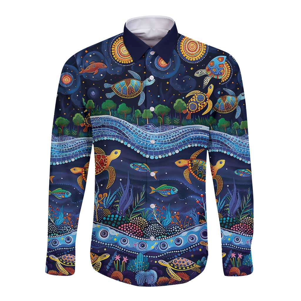 Australian Landscapes Long Sleeve Button Shirt Aboriginal Dreamtime Story