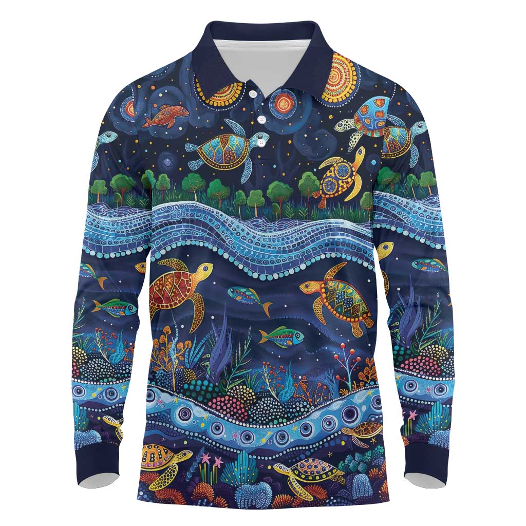 Australian Landscapes Long Sleeve Polo Shirt Aboriginal Dreamtime Story