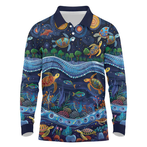 Australian Landscapes Long Sleeve Polo Shirt Aboriginal Dreamtime Story