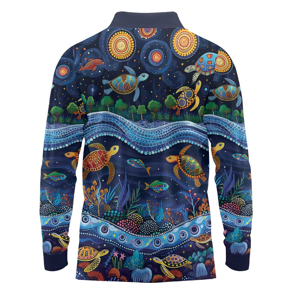 Australian Landscapes Long Sleeve Polo Shirt Aboriginal Dreamtime Story