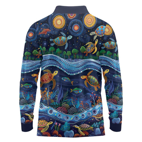 Australian Landscapes Long Sleeve Polo Shirt Aboriginal Dreamtime Story