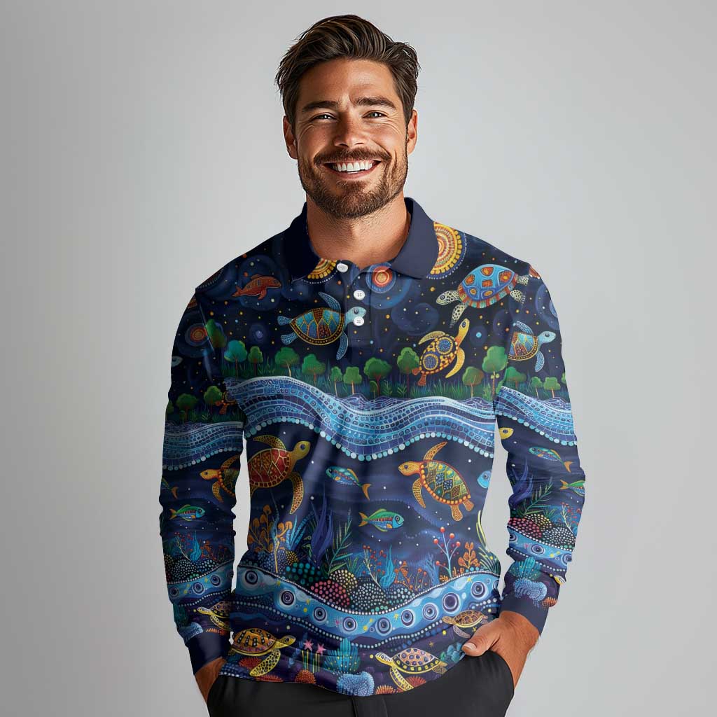 Australian Landscapes Long Sleeve Polo Shirt Aboriginal Dreamtime Story