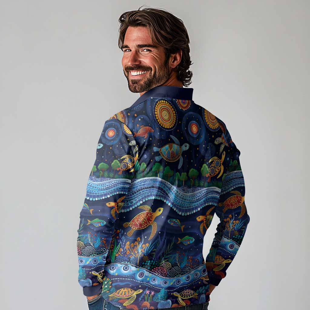 Australian Landscapes Long Sleeve Polo Shirt Aboriginal Dreamtime Story