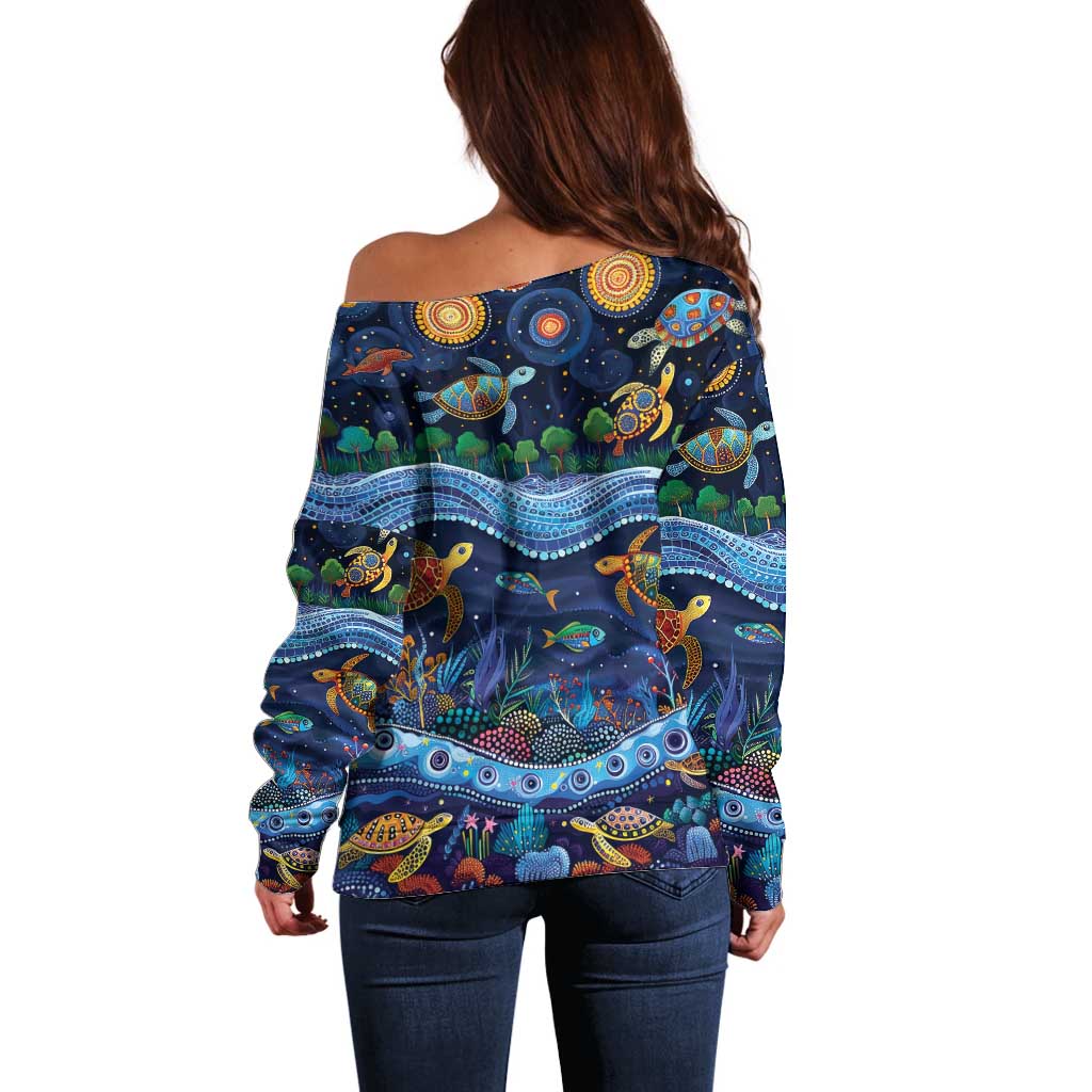 Australian Landscapes Off Shoulder Sweater Aboriginal Dreamtime Story