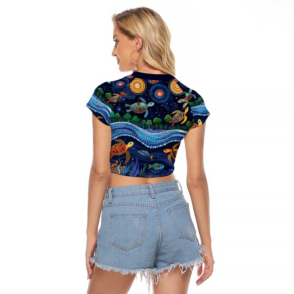Australian Landscapes Raglan Cropped T Shirt Aboriginal Dreamtime Story