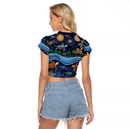Australian Landscapes Raglan Cropped T Shirt Aboriginal Dreamtime Story