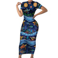 Australian Landscapes Short Sleeve Bodycon Dress Aboriginal Dreamtime Story
