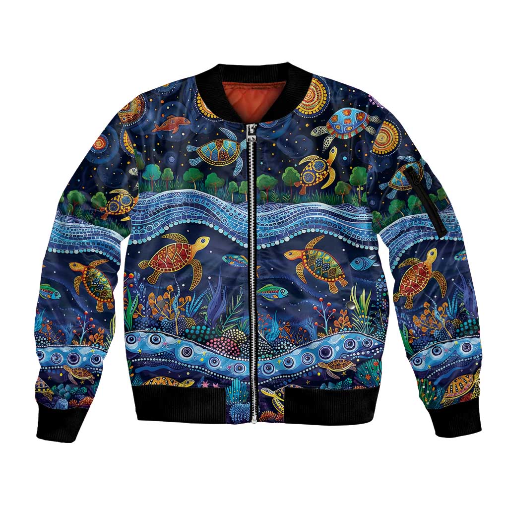 Australian Landscapes Sleeve Zip Bomber Jacket Aboriginal Dreamtime Story