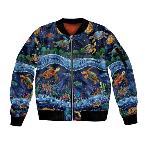 Australian Landscapes Sleeve Zip Bomber Jacket Aboriginal Dreamtime Story