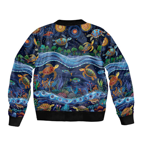 Australian Landscapes Sleeve Zip Bomber Jacket Aboriginal Dreamtime Story