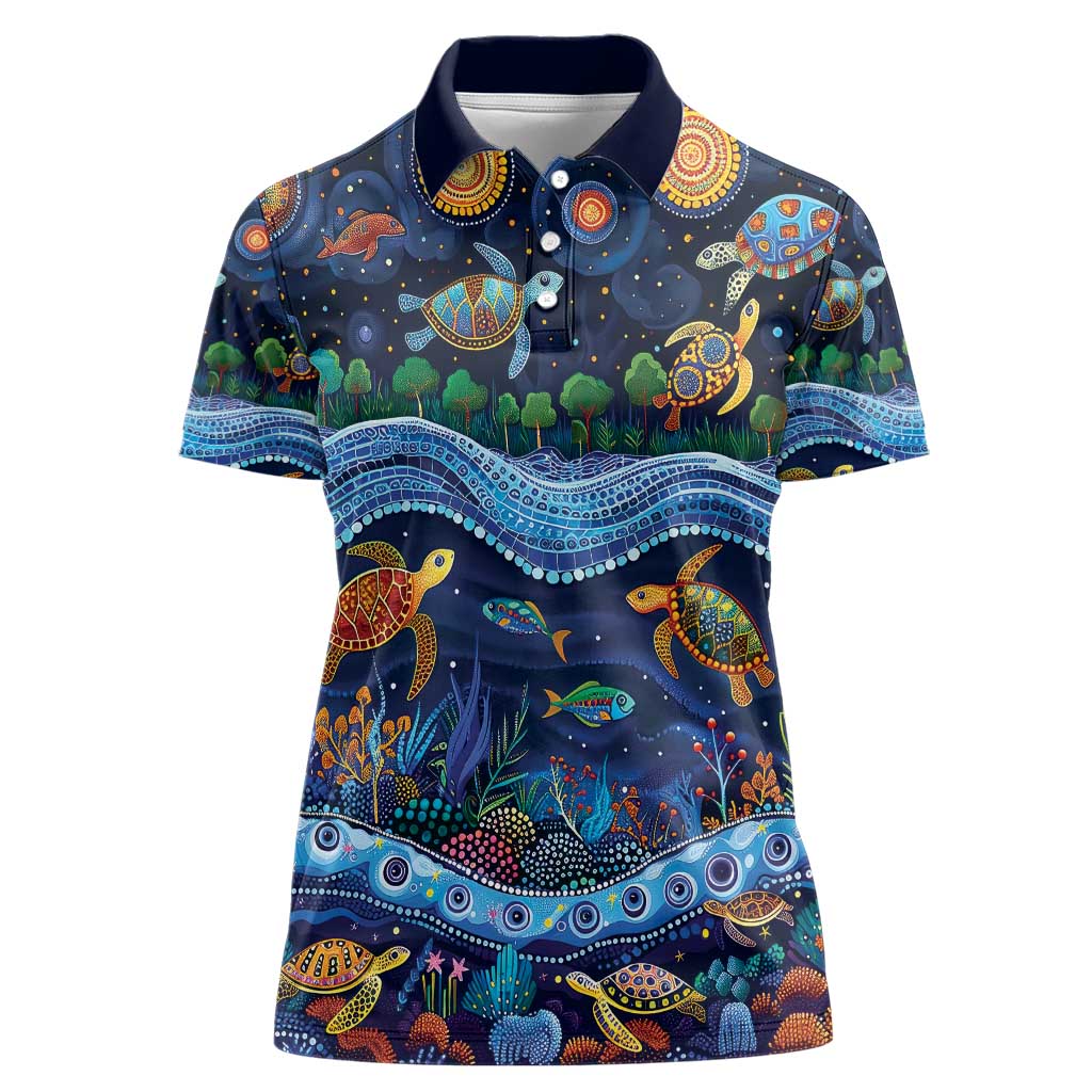 Australian Landscapes Women Polo Shirt Aboriginal Dreamtime Story