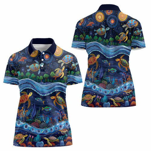 Australian Landscapes Women Polo Shirt Aboriginal Dreamtime Story