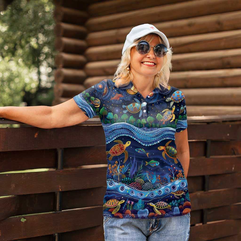 Australian Landscapes Women Polo Shirt Aboriginal Dreamtime Story
