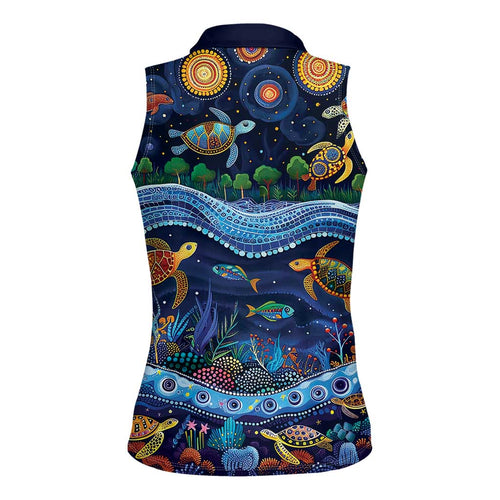 Australian Landscapes Women Sleeveless Polo Shirt Aboriginal Dreamtime Story