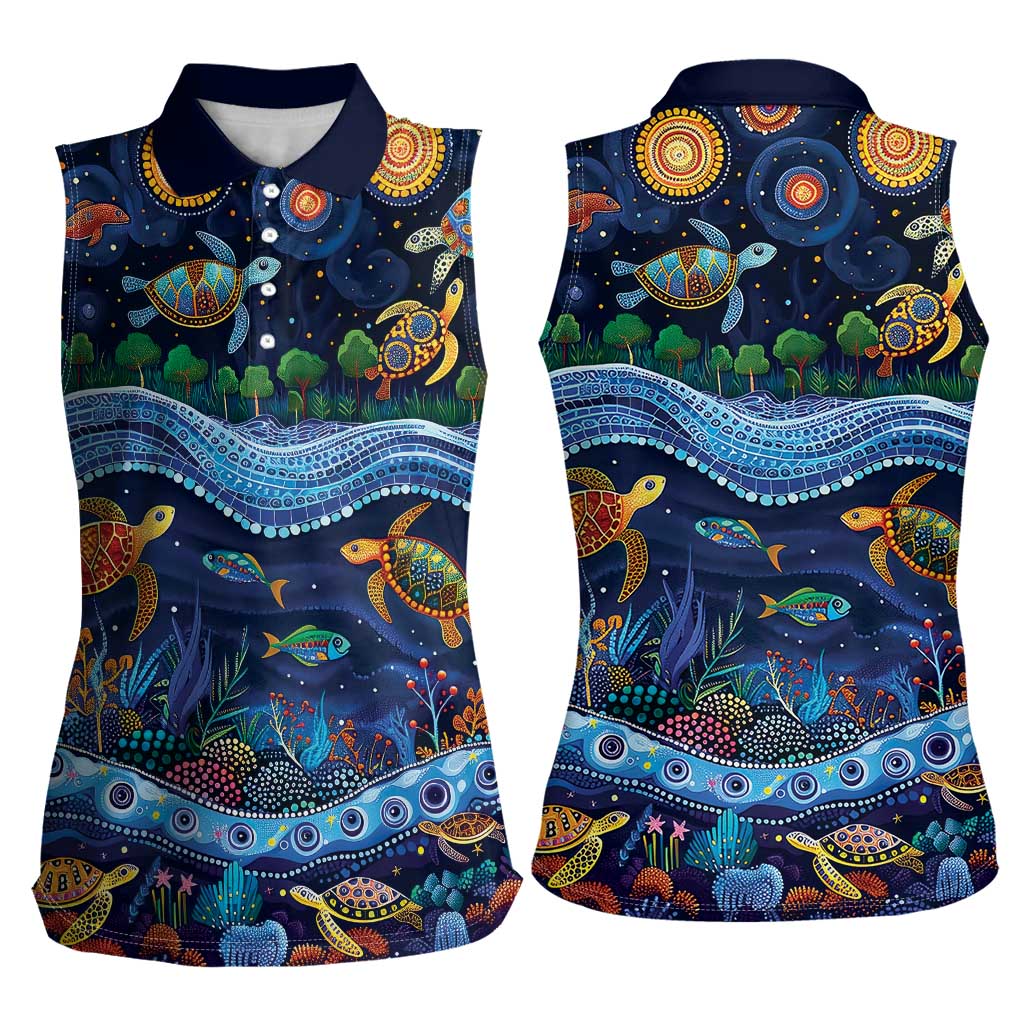 Australian Landscapes Women Sleeveless Polo Shirt Aboriginal Dreamtime Story