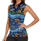 Australian Landscapes Women Sleeveless Polo Shirt Aboriginal Dreamtime Story