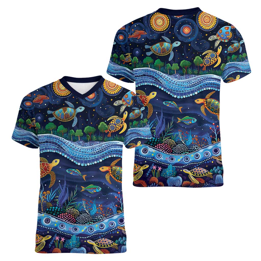 Australian Landscapes Women V-Neck T-Shirt Aboriginal Dreamtime Story