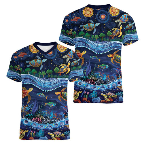 Australian Landscapes Women V-Neck T-Shirt Aboriginal Dreamtime Story