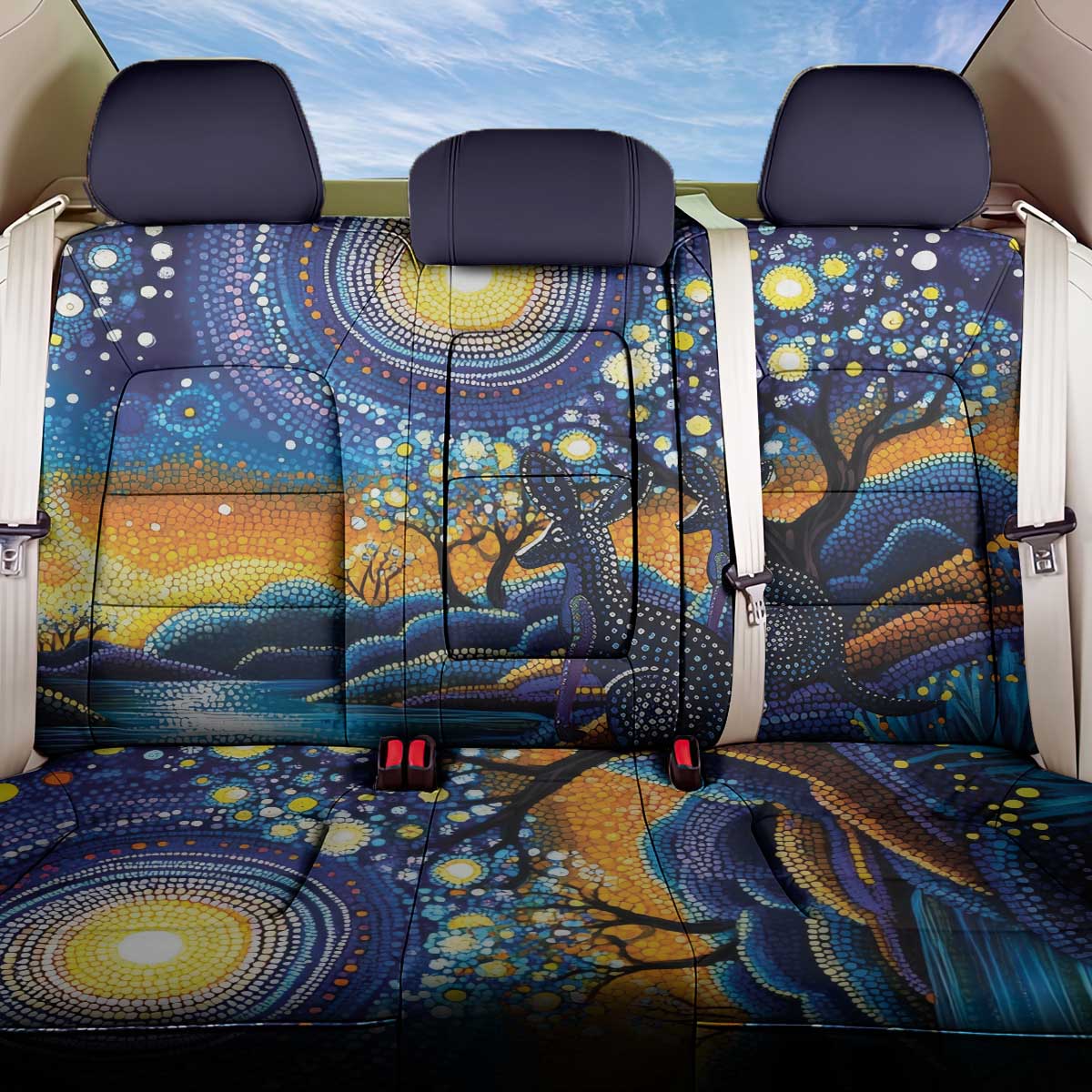 Australian Night Sky Landscape Back Car Seat Cover Aboriginal Dreamtime Story