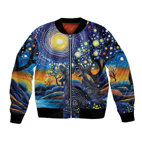 Australian Night Sky Landscape Bomber Jacket Aboriginal Dreamtime Story