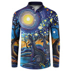 Australian Night Sky Landscape Button Sweatshirt Aboriginal Dreamtime Story