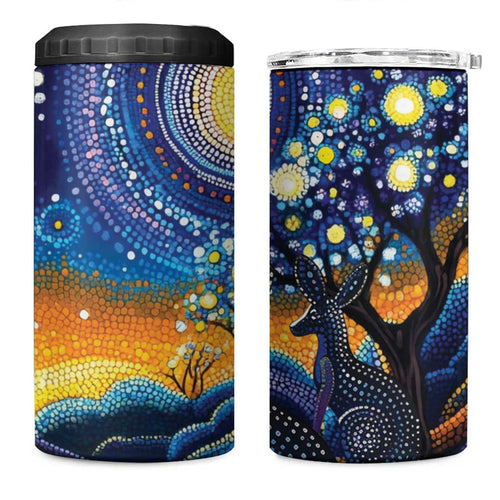 Australian Night Sky Landscape 4 in 1 Can Cooler Tumbler Aboriginal Dreamtime Story