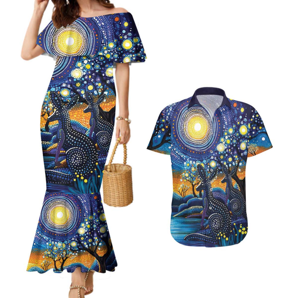 Australian Night Sky Landscape Couples Matching Mermaid Dress and Hawaiian Shirt Aboriginal Dreamtime Story