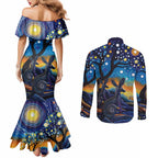 Australian Night Sky Landscape Couples Matching Mermaid Dress and Long Sleeve Button Shirt Aboriginal Dreamtime Story
