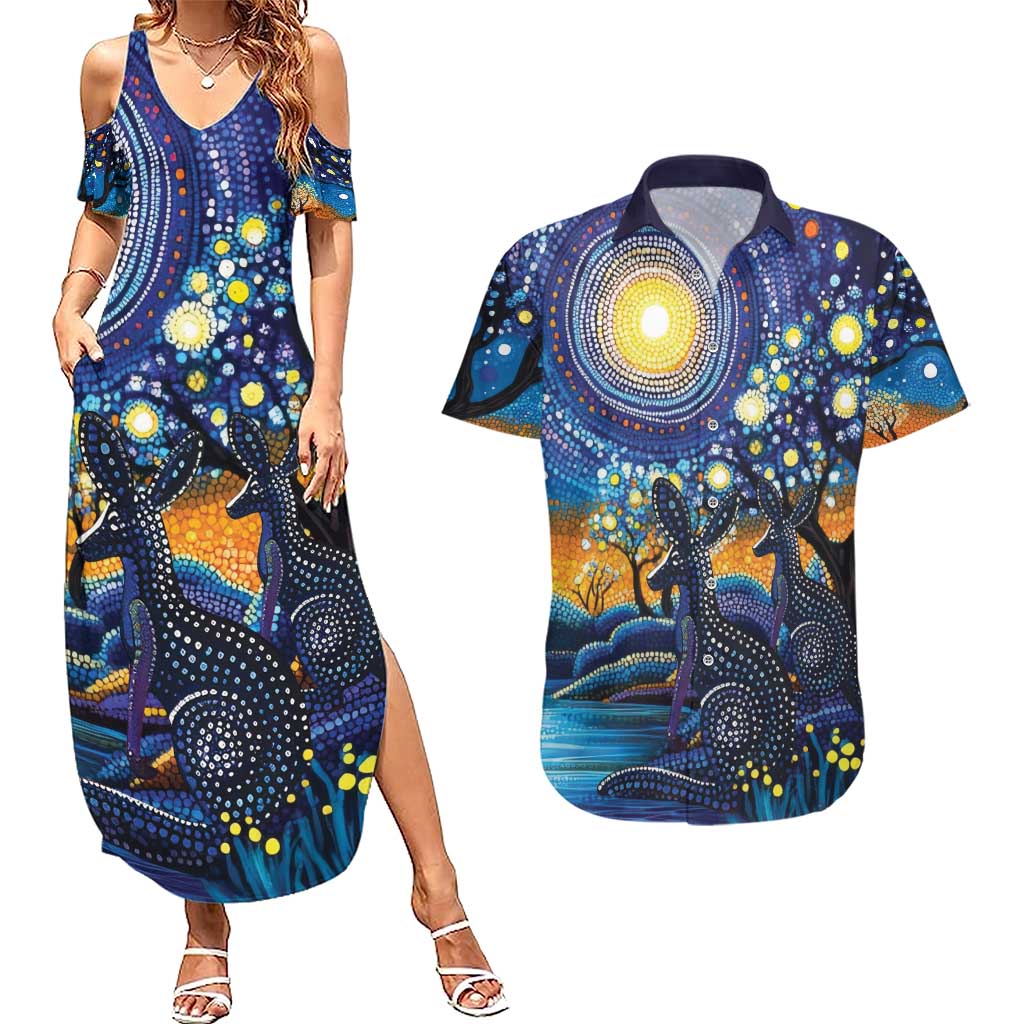 Australian Night Sky Landscape Couples Matching Summer Maxi Dress and Hawaiian Shirt Aboriginal Dreamtime Story