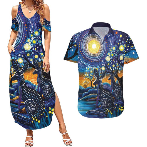 Australian Night Sky Landscape Couples Matching Summer Maxi Dress and Hawaiian Shirt Aboriginal Dreamtime Story