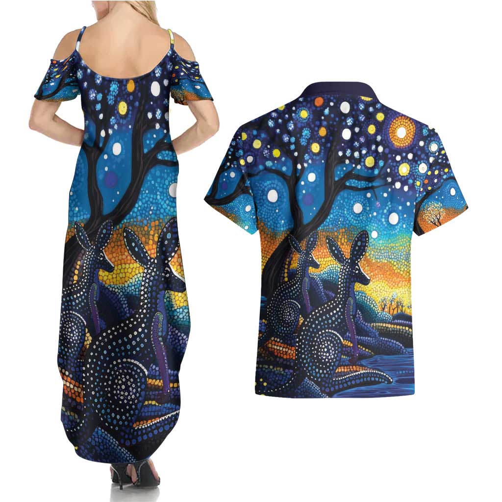 Australian Night Sky Landscape Couples Matching Summer Maxi Dress and Hawaiian Shirt Aboriginal Dreamtime Story