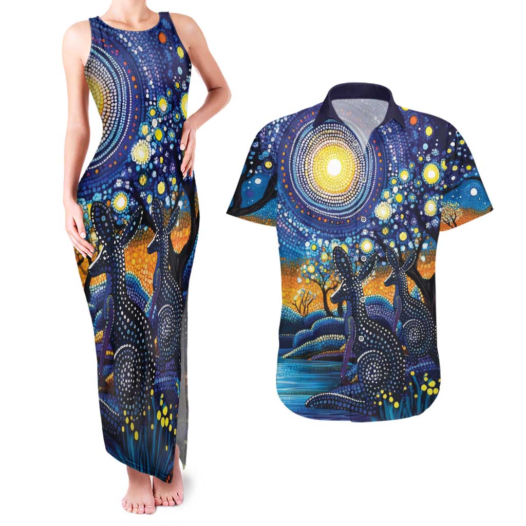 Australian Night Sky Landscape Couples Matching Tank Maxi Dress and Hawaiian Shirt Aboriginal Dreamtime Story