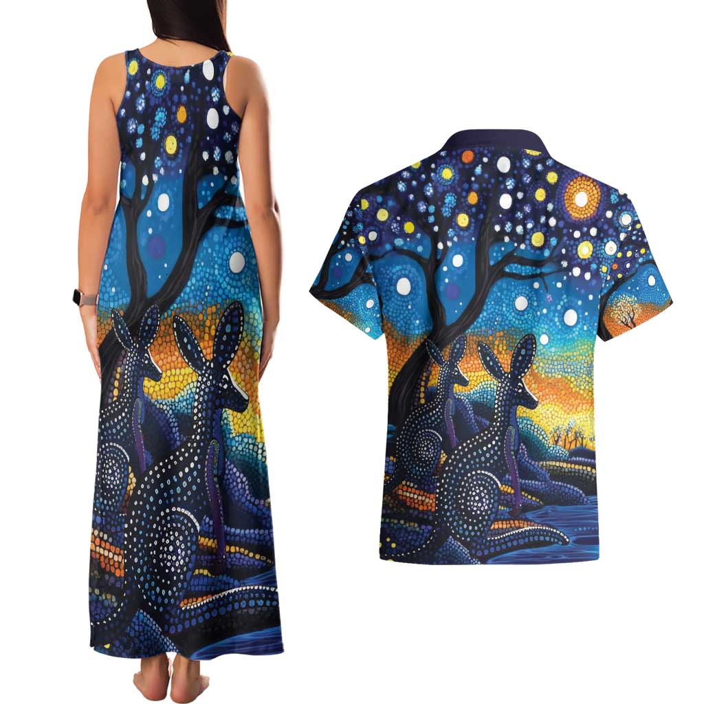 Australian Night Sky Landscape Couples Matching Tank Maxi Dress and Hawaiian Shirt Aboriginal Dreamtime Story