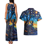 Australian Night Sky Landscape Couples Matching Tank Maxi Dress and Hawaiian Shirt Aboriginal Dreamtime Story