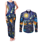 Australian Night Sky Landscape Couples Matching Tank Maxi Dress and Long Sleeve Button Shirt Aboriginal Dreamtime Story