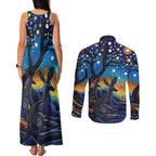 Australian Night Sky Landscape Couples Matching Tank Maxi Dress and Long Sleeve Button Shirt Aboriginal Dreamtime Story