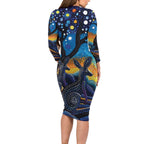 Australian Night Sky Landscape Family Matching Long Sleeve Bodycon Dress and Hawaiian Shirt Aboriginal Dreamtime Story